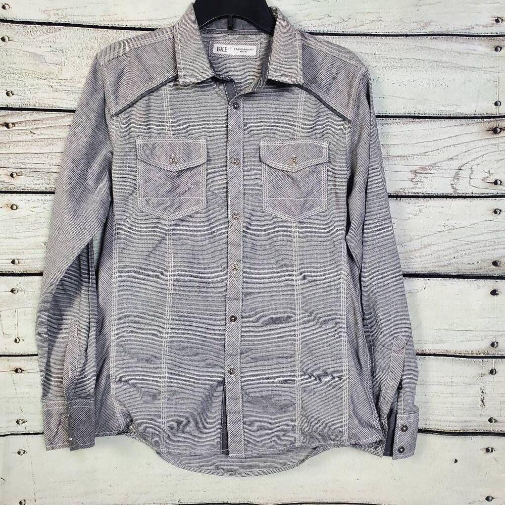 BKE Men’s Standard Fit Long Sleeve Button-Up Shirt Gray Medium Casual Western